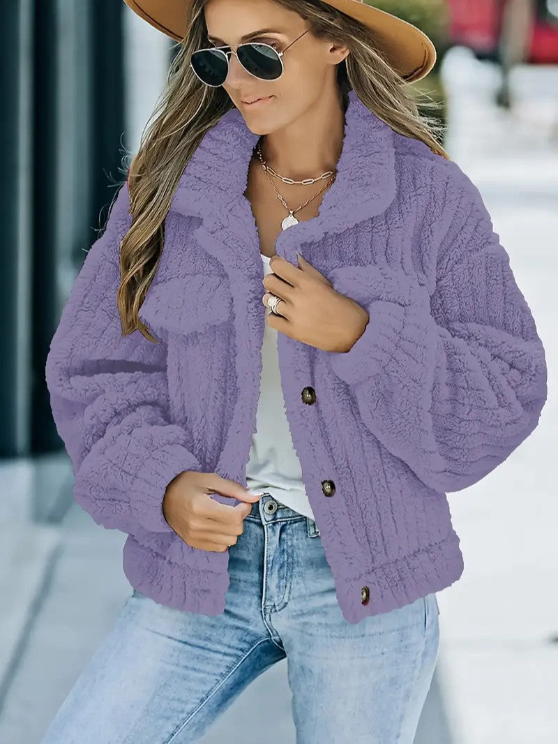 Soft Faux Fur Button Trucker Jacket