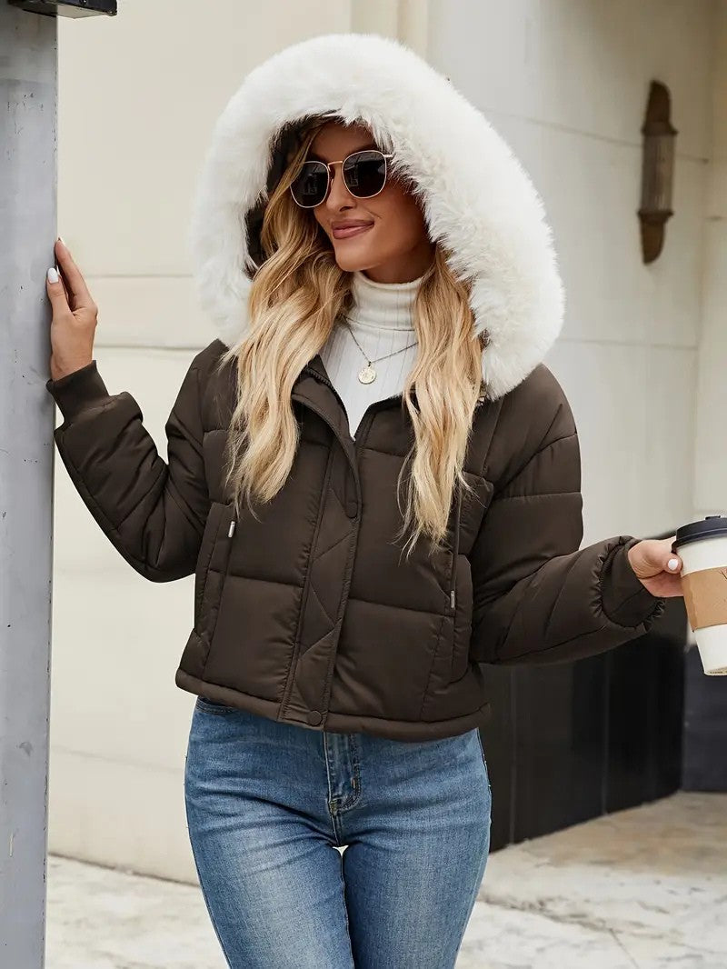 Faux Fur Hooded Short Puffer Jacket