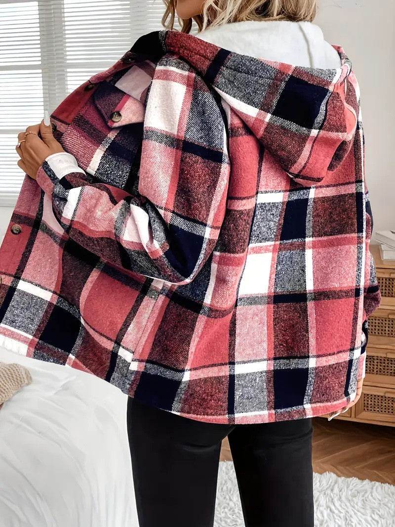 Plaid Hooded Fleece-Lined Shirt Jacket