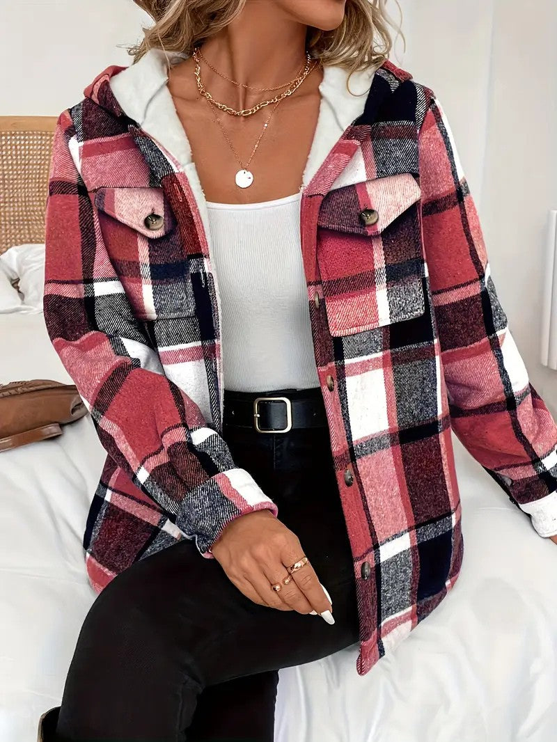 Plaid Hooded Fleece-Lined Shirt Jacket