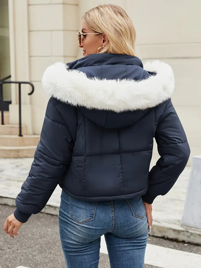 Faux Fur Hooded Short Puffer Jacket
