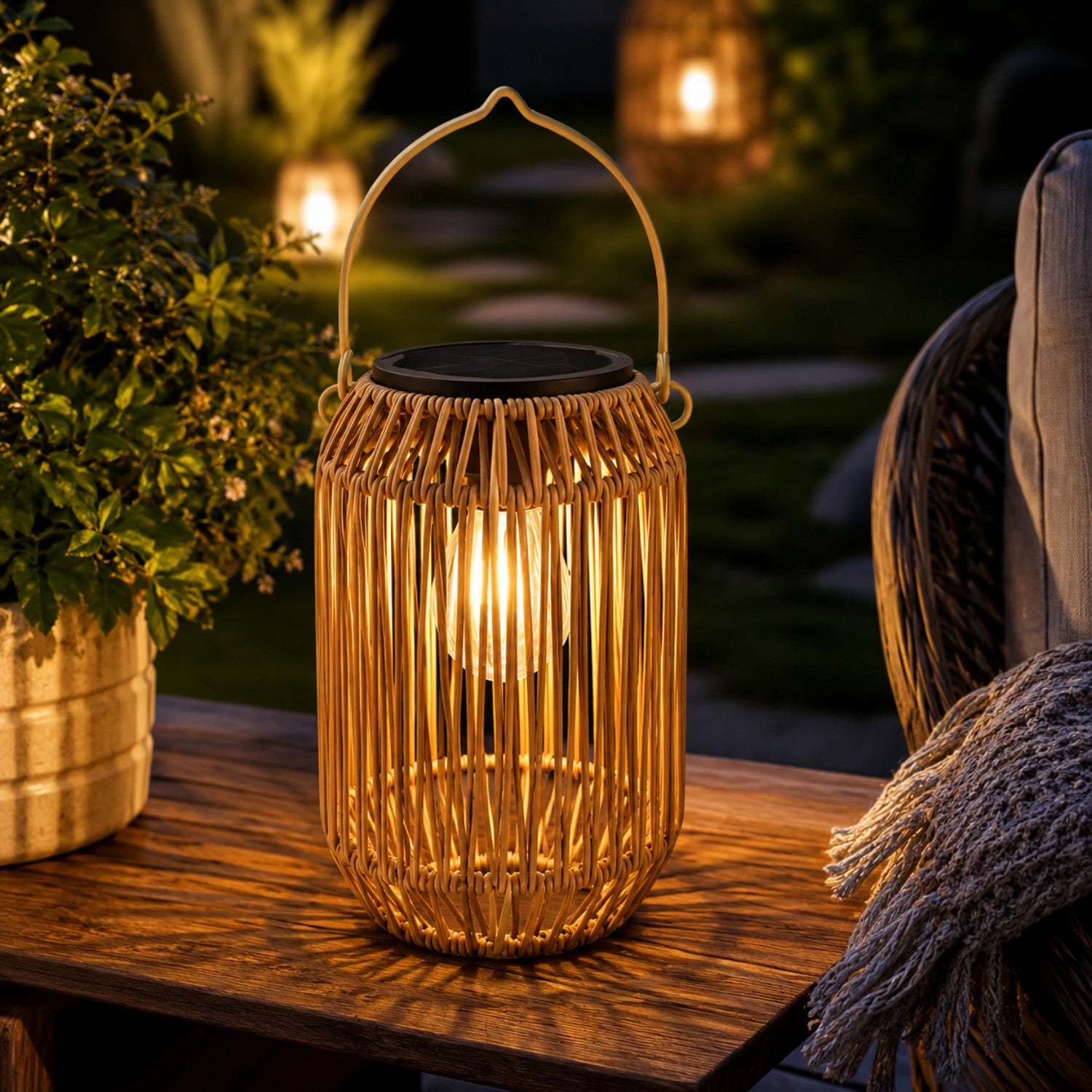 Solar Hanging Rattan Lantern Light