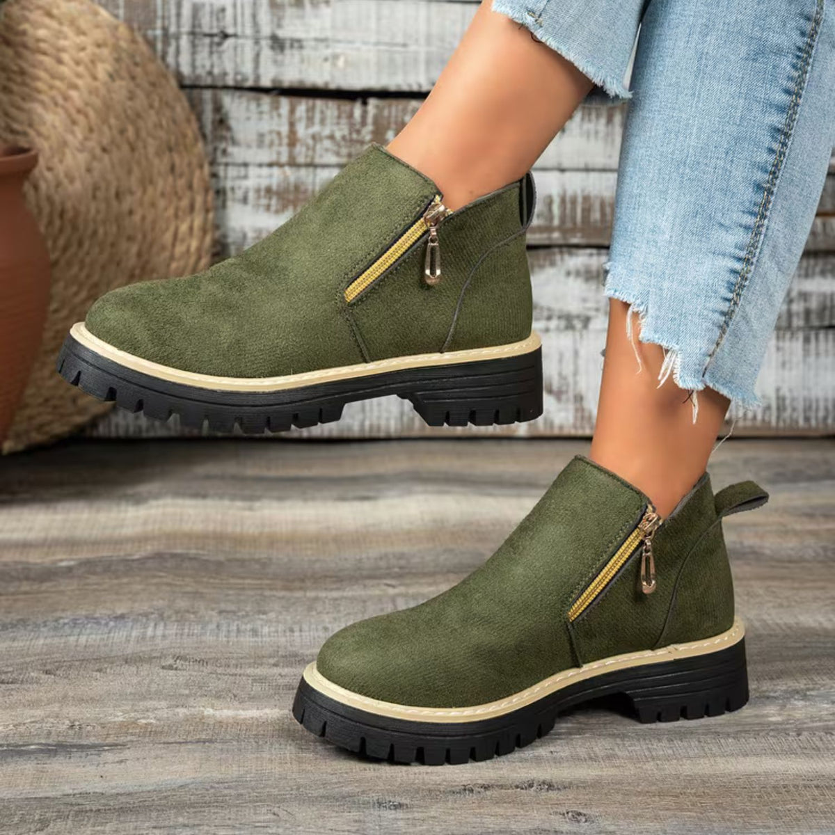 Platform Double Zip Ankle Boots