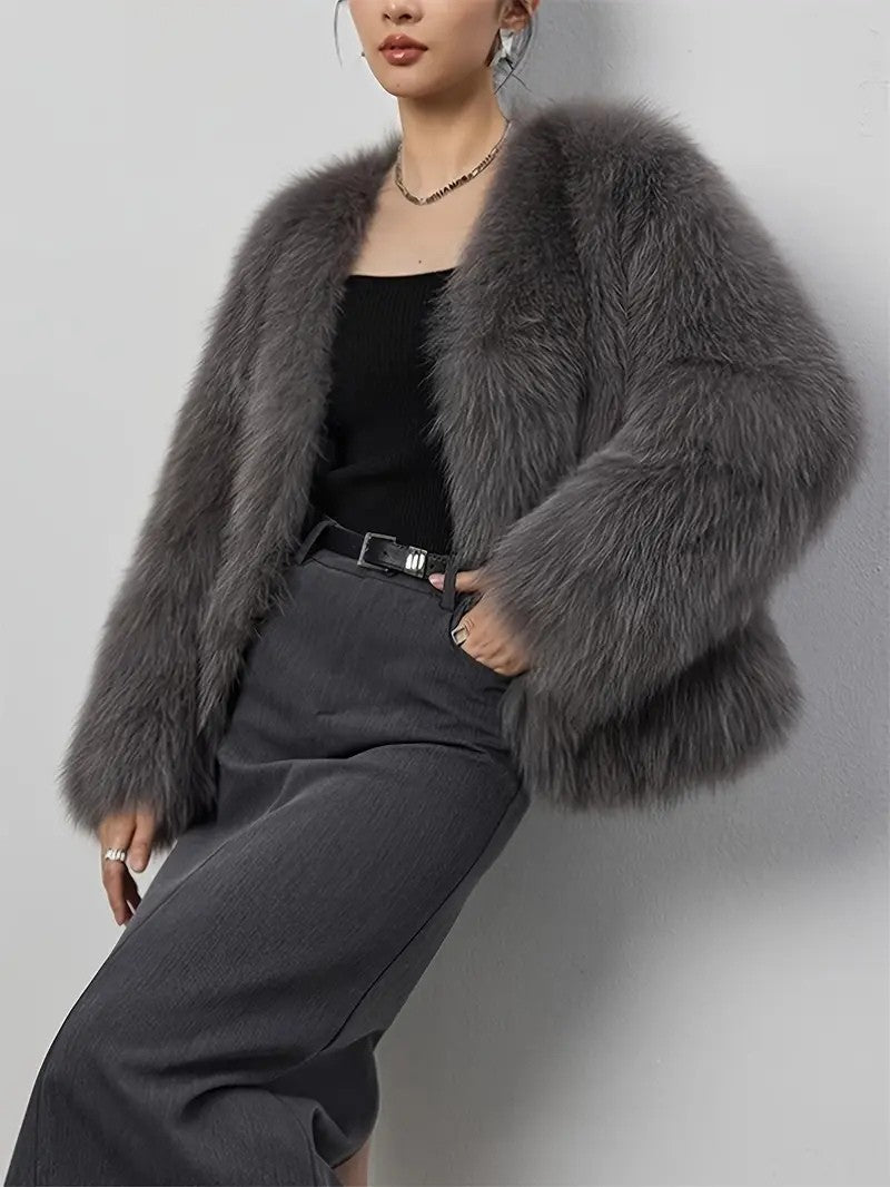 Elegant Faux Fur Long Sleeve Coat