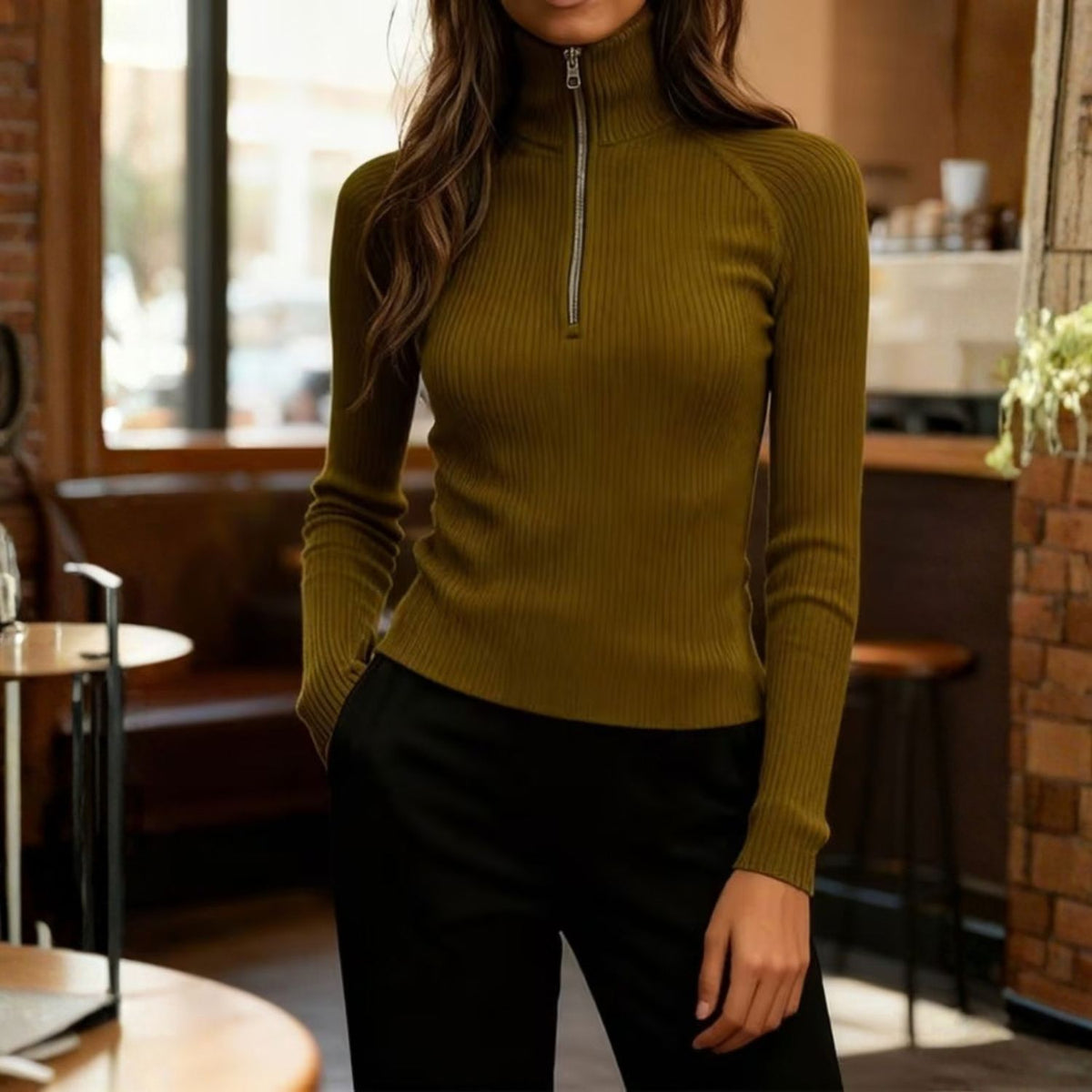 Women’s Ribbed Half Zip Top