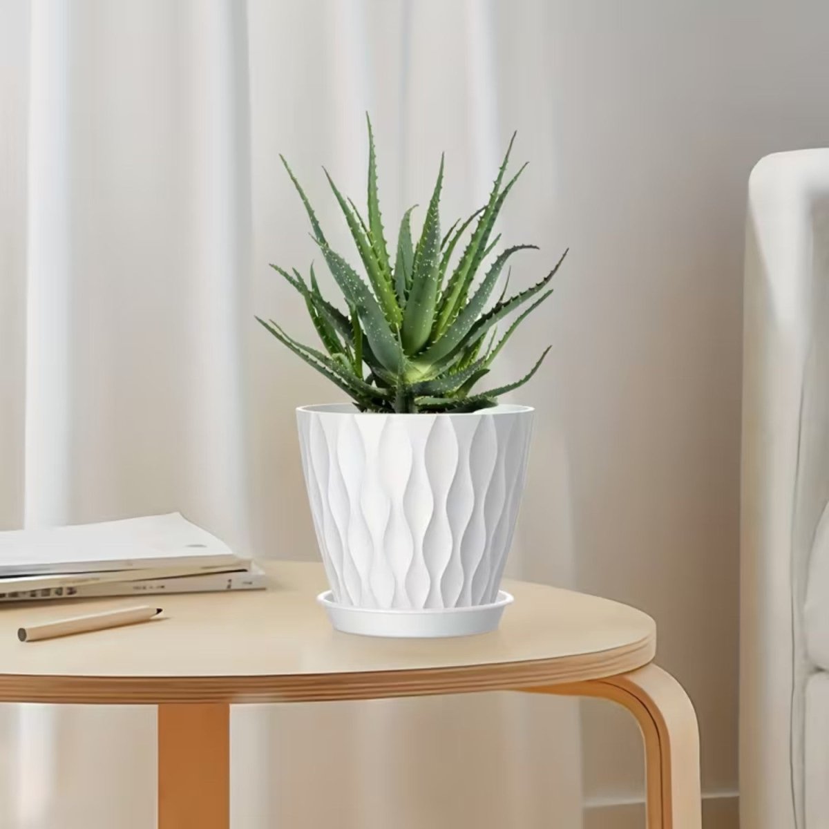 5 - Pack Wave Texture Plant Pots with Drainage - Flowerpot - Wild Eye Vision