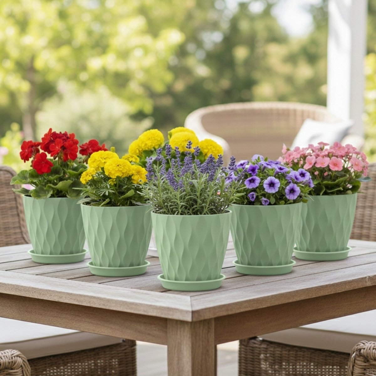 5 - Pack Wave Texture Plant Pots with Drainage - Flowerpot - Wild Eye Vision