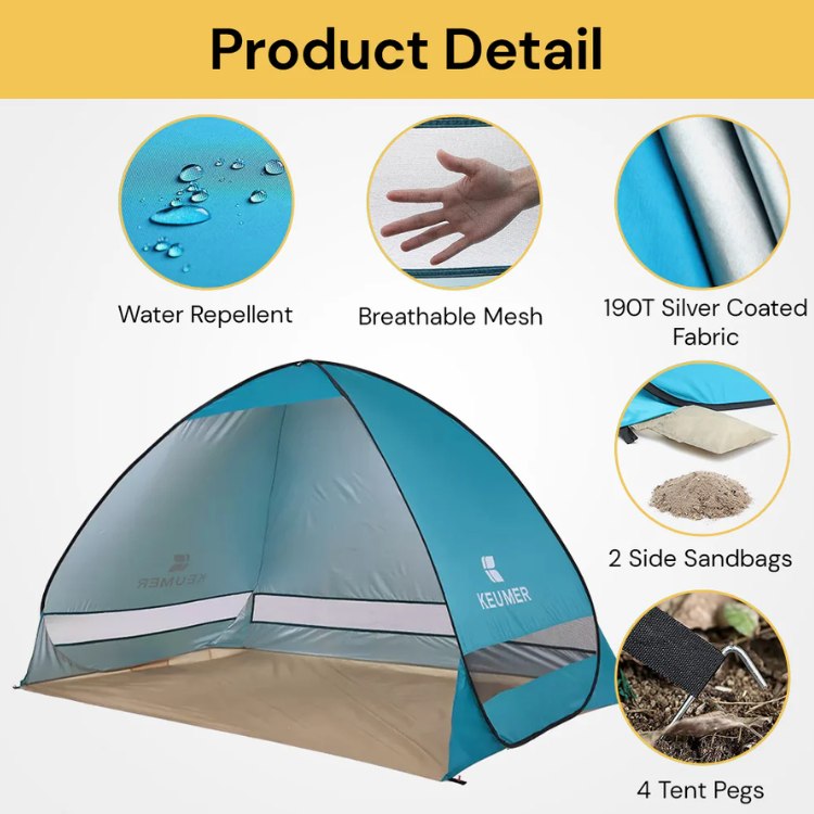 4-Person Family Beach Pop-Up Tent