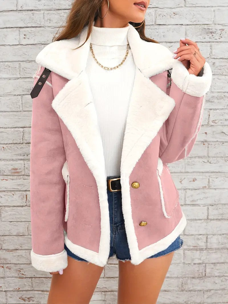 Lapel Collar Faux Suede Winter Jacket
