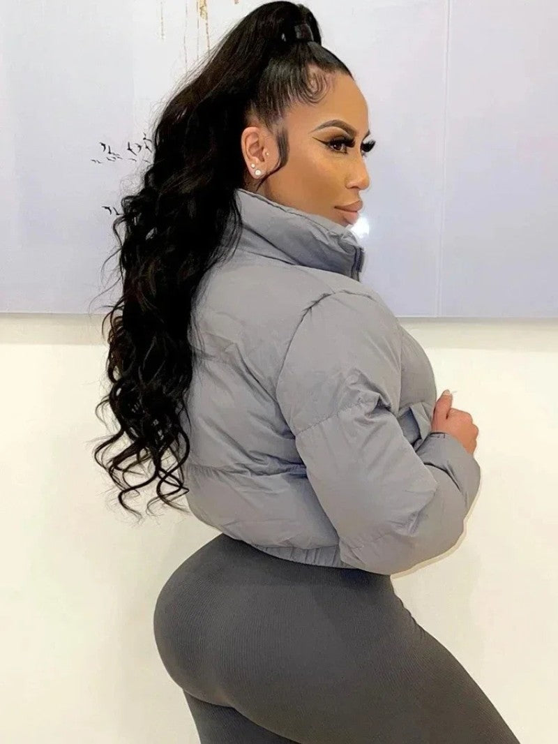 Cropped Zip-Up Puffer Jacket for Women