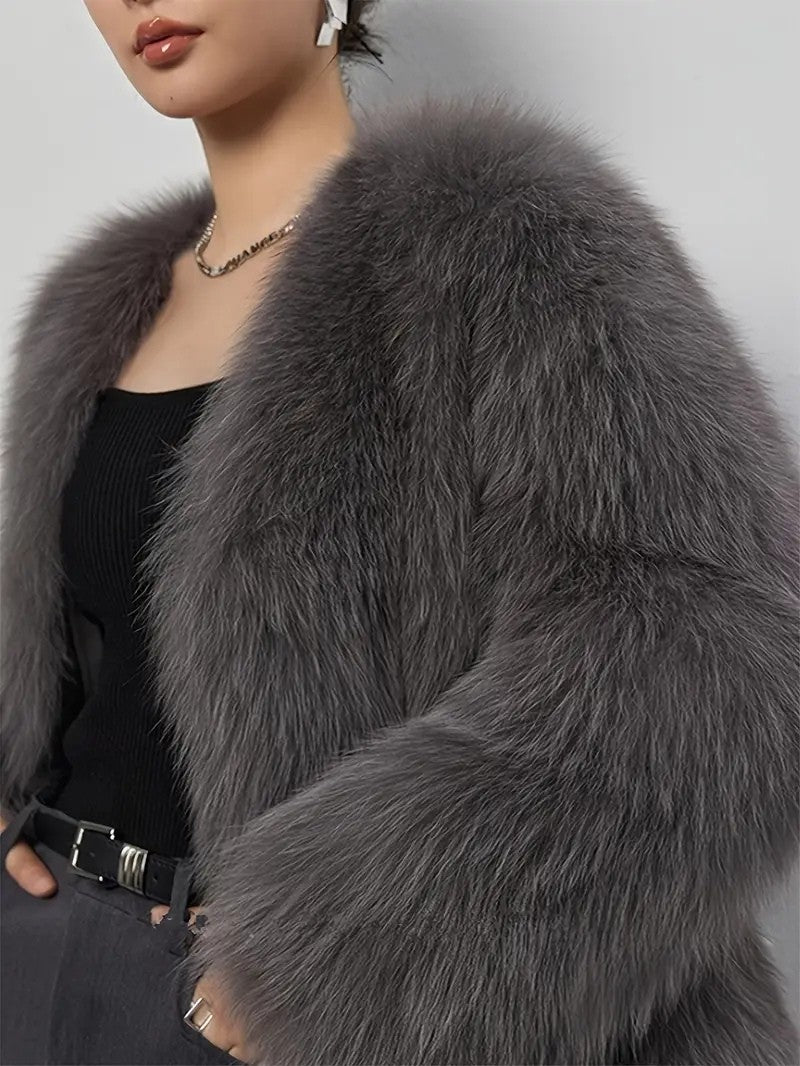 Elegant Faux Fur Long Sleeve Coat