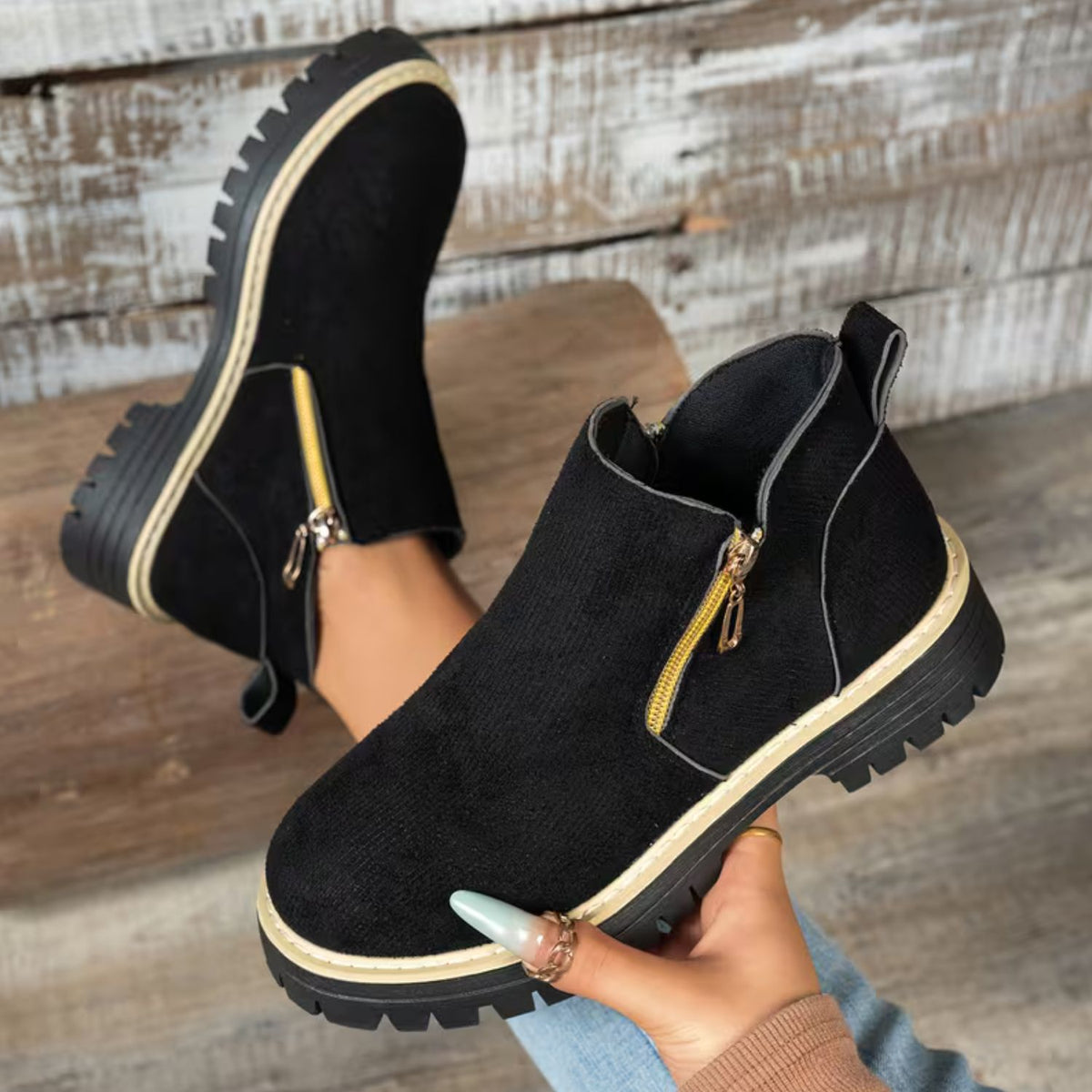 Platform Double Zip Ankle Boots