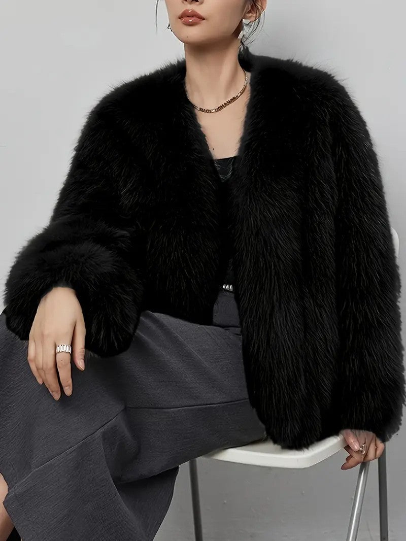 Elegant Faux Fur Long Sleeve Coat