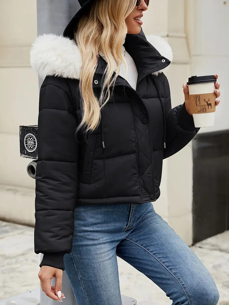 Faux Fur Hooded Short Puffer Jacket