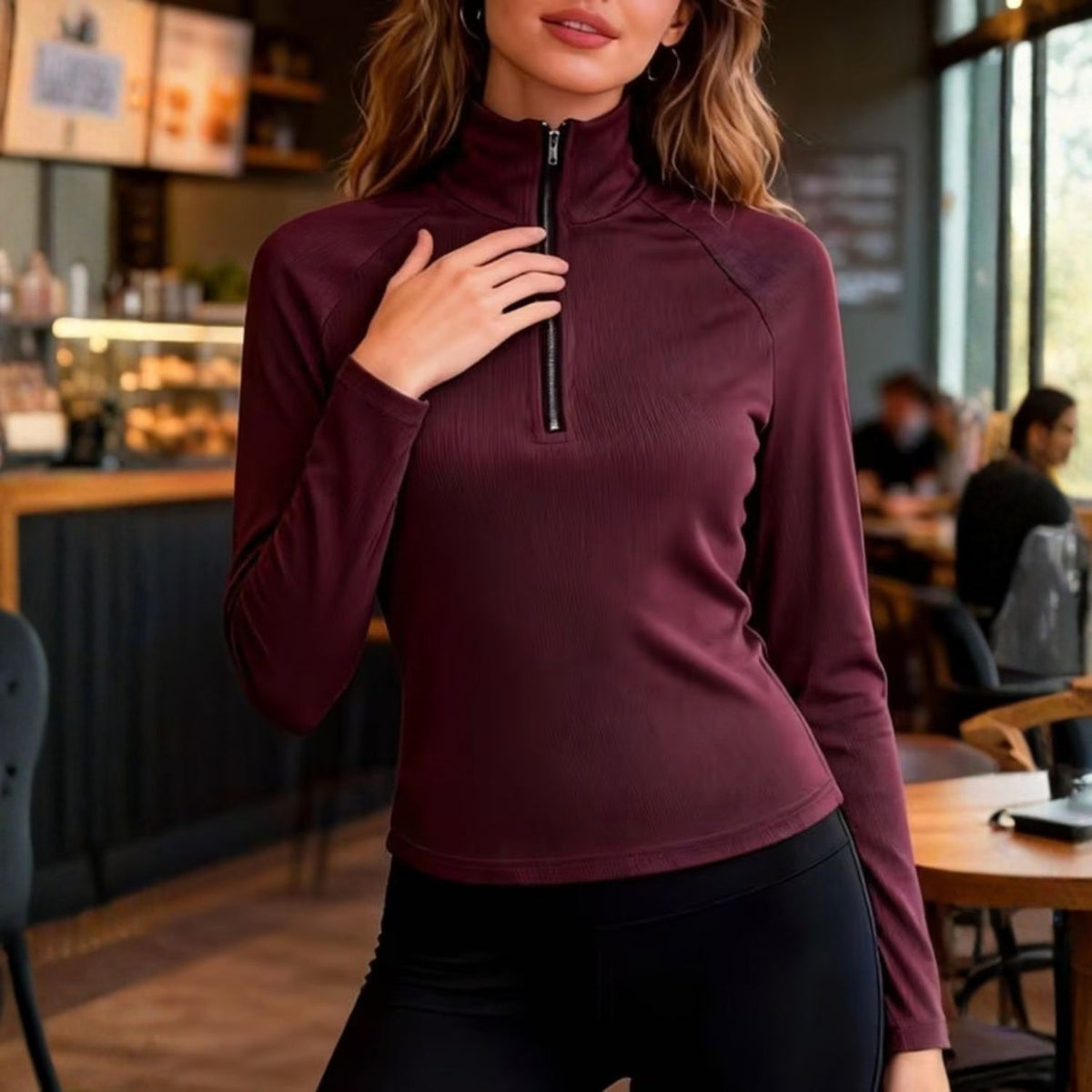 Women’s Ribbed Half Zip Top