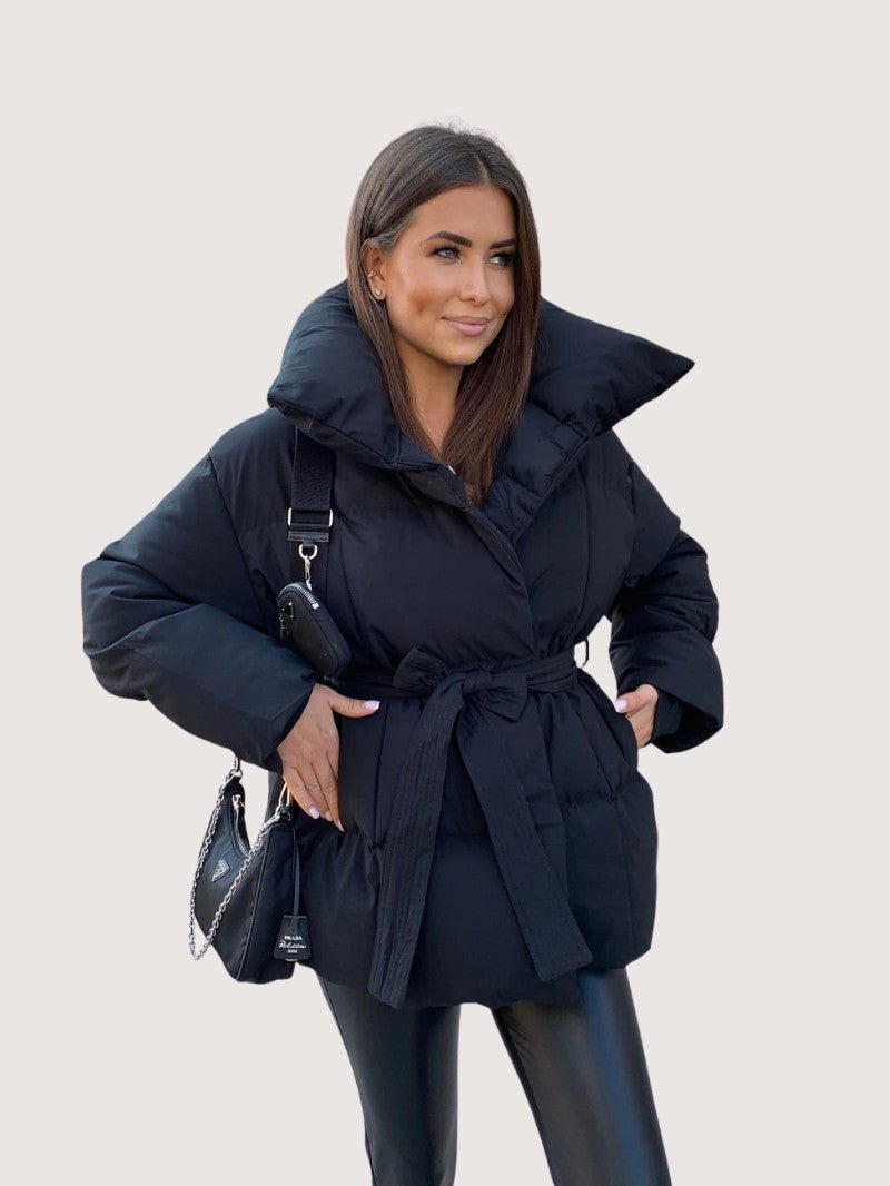Belted Short Puffer Jacket for Women - Women's Puffer Jacket - Wild Eye Vision