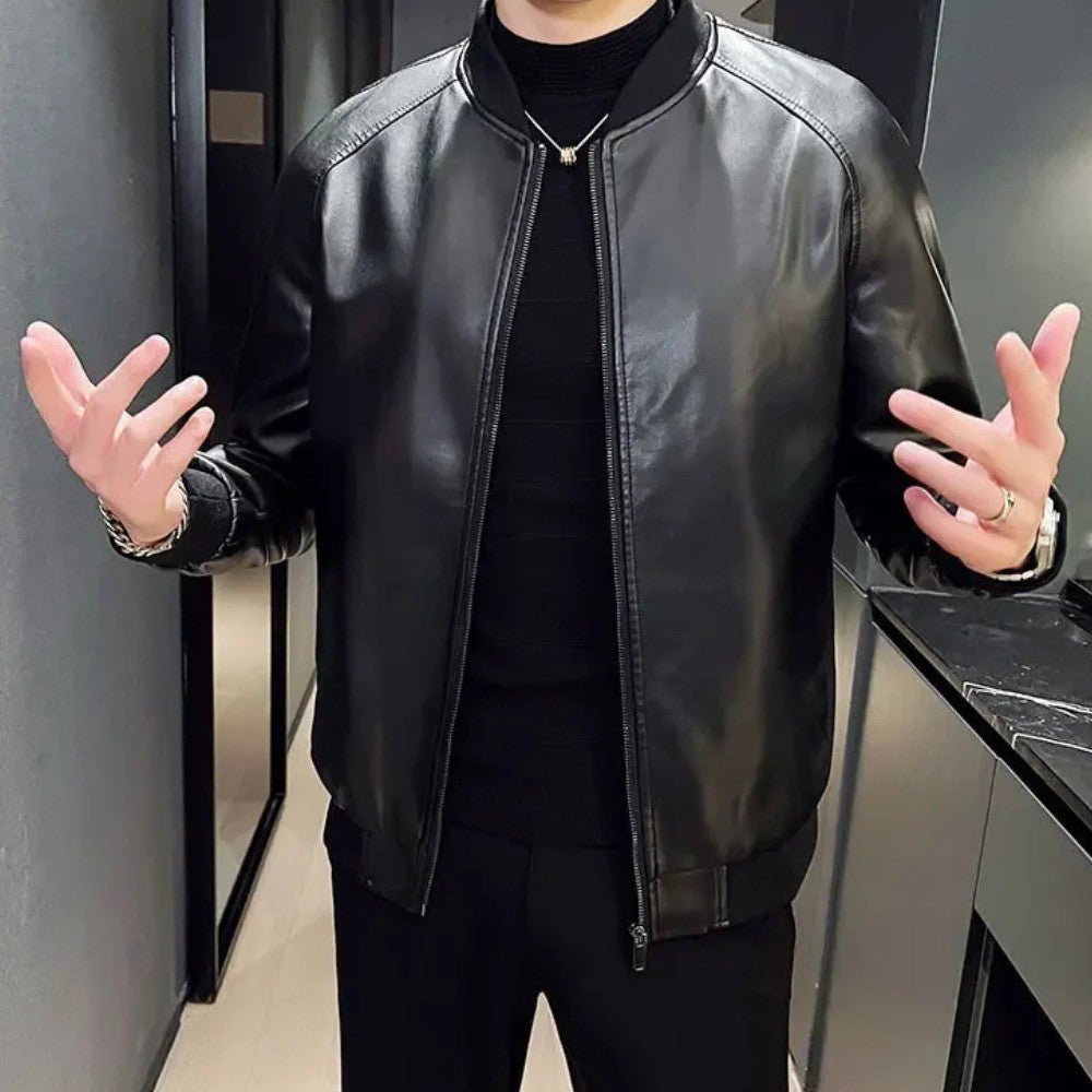 Casual Baseball Collar Leather Jacket - Men's Leather Jacket - Wild Eye Vision