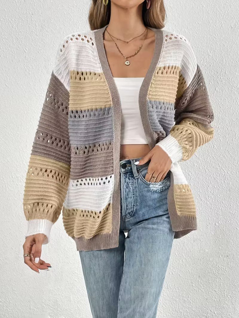 Color Block Knit Cardigan - Women Knit Cardigan - Wild Eye Vision