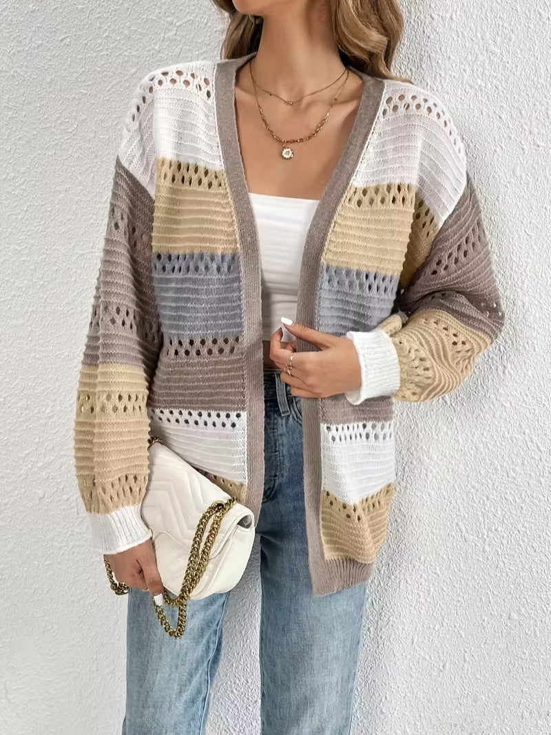 Color Block Knit Cardigan - Women Knit Cardigan - Wild Eye Vision