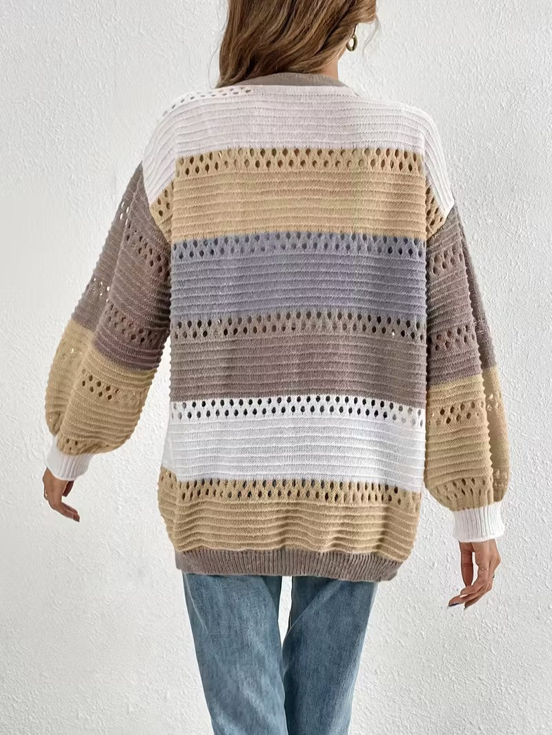 Color Block Knit Cardigan - Women Knit Cardigan - Wild Eye Vision