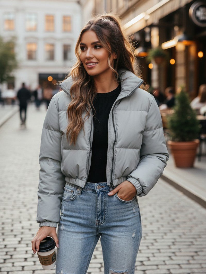 Cropped Zip - Up Puffer Jacket for Women - Women's Puffer Jacket - Wild Eye Vision