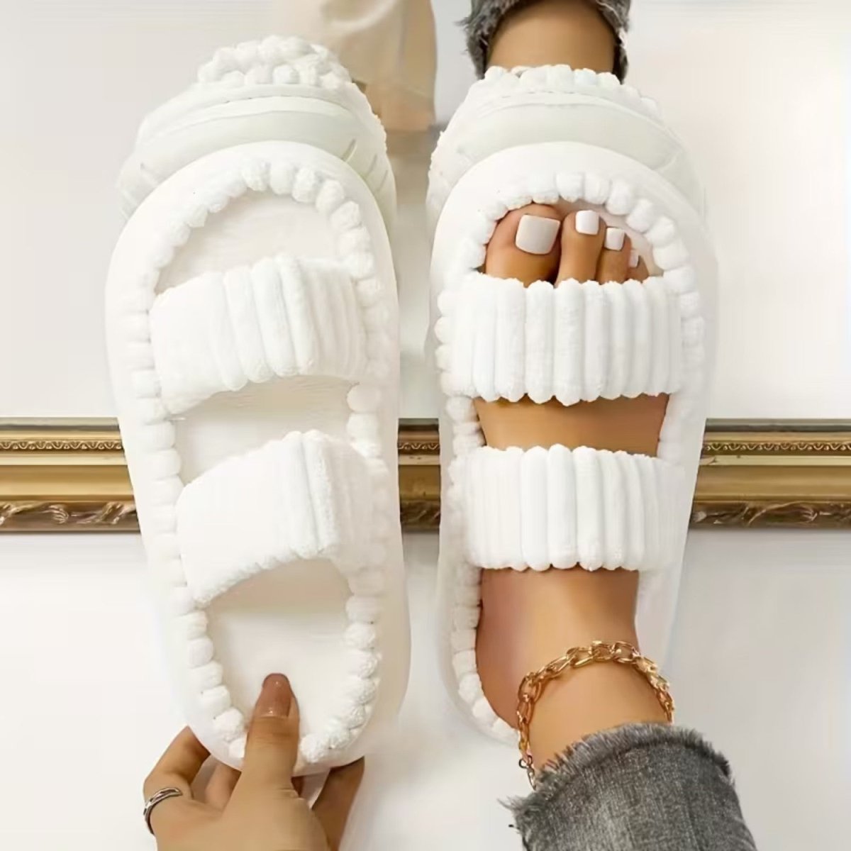 Double Straps Plush Slippers for Women - Slippers - Wild Eye Vision