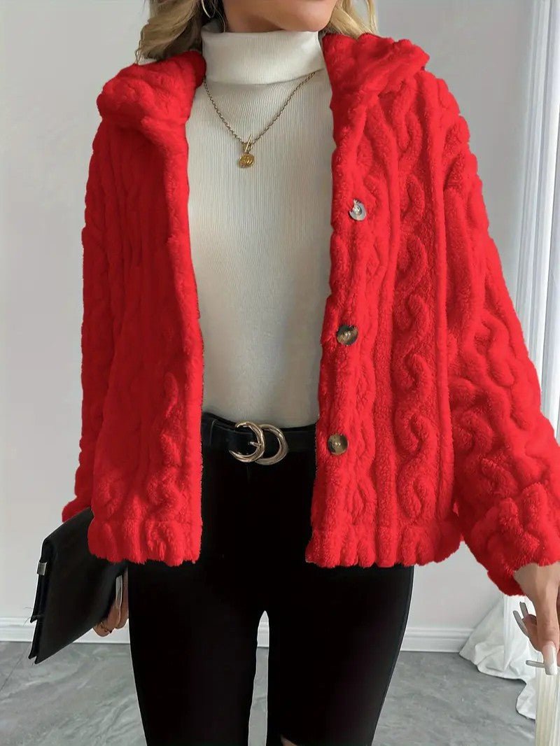 Elegant Button Lapel Teddy Jacket - Women's Winter Jacket - Wild Eye Vision
