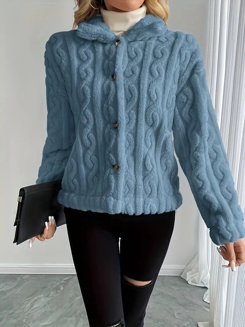 Elegant Button Lapel Teddy Jacket - Women's Winter Jacket - Wild Eye Vision