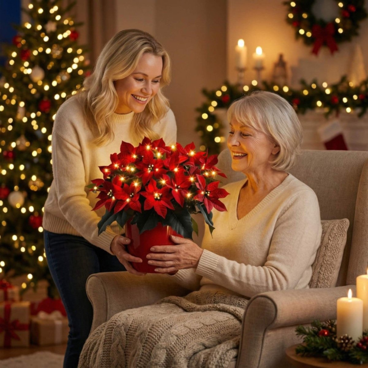 Glowing Poinsettia Table Decor - Table Lamp - Wild Eye Vision