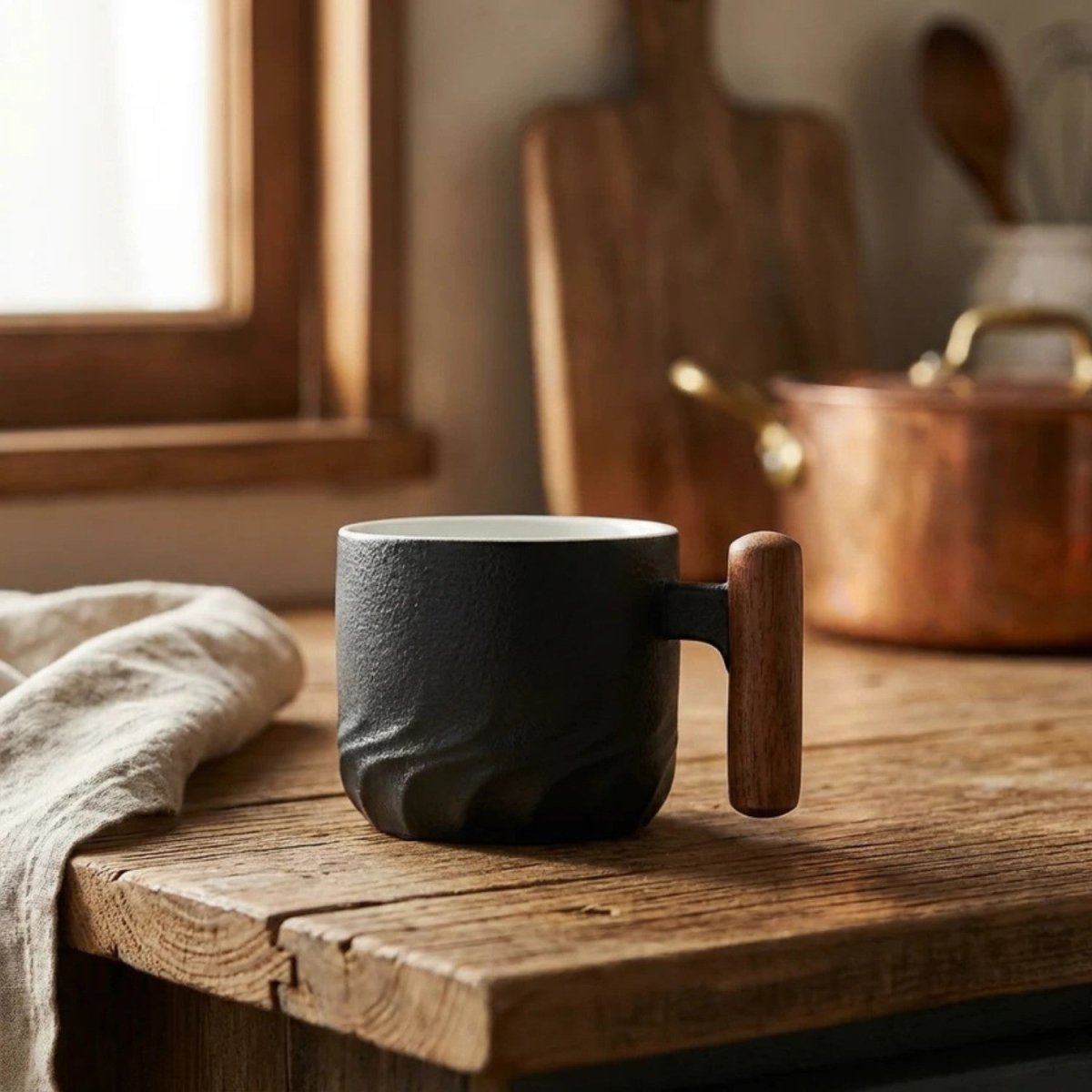 Handcrafted Ceramic Mug with Wooden Grip - Handcrafted Ceramic Mug - Wild Eye Vision