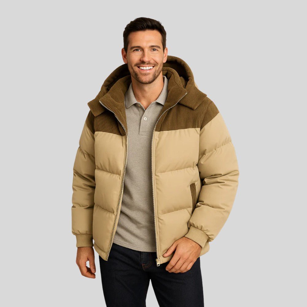 Insulated Puffer Jacket with Corduroy Hood - Men's Puffer Jacket - Wild Eye Vision