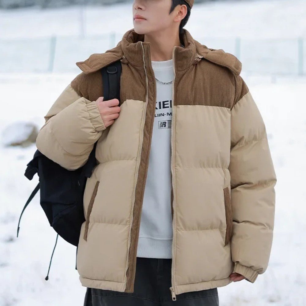 Insulated Puffer Jacket with Corduroy Hood - Men's Puffer Jacket - Wild Eye Vision