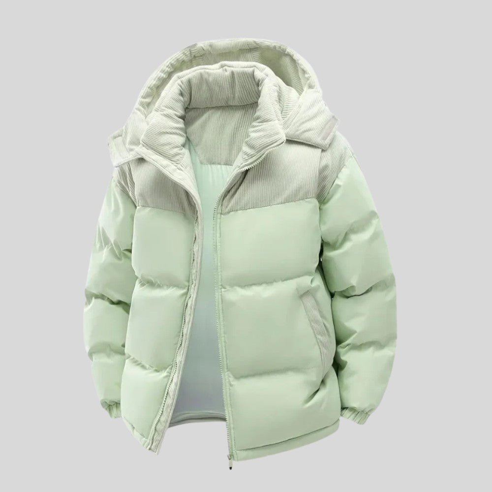 Insulated Puffer Jacket with Corduroy Hood - Men's Puffer Jacket - Wild Eye Vision