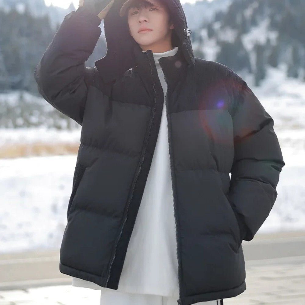 Insulated Puffer Jacket with Corduroy Hood - Men's Puffer Jacket - Wild Eye Vision