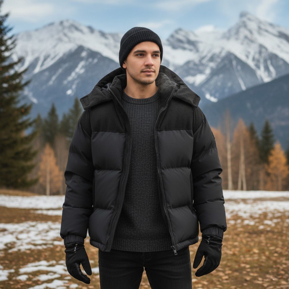 Insulated Puffer Jacket with Corduroy Hood - Men's Puffer Jacket - Wild Eye Vision