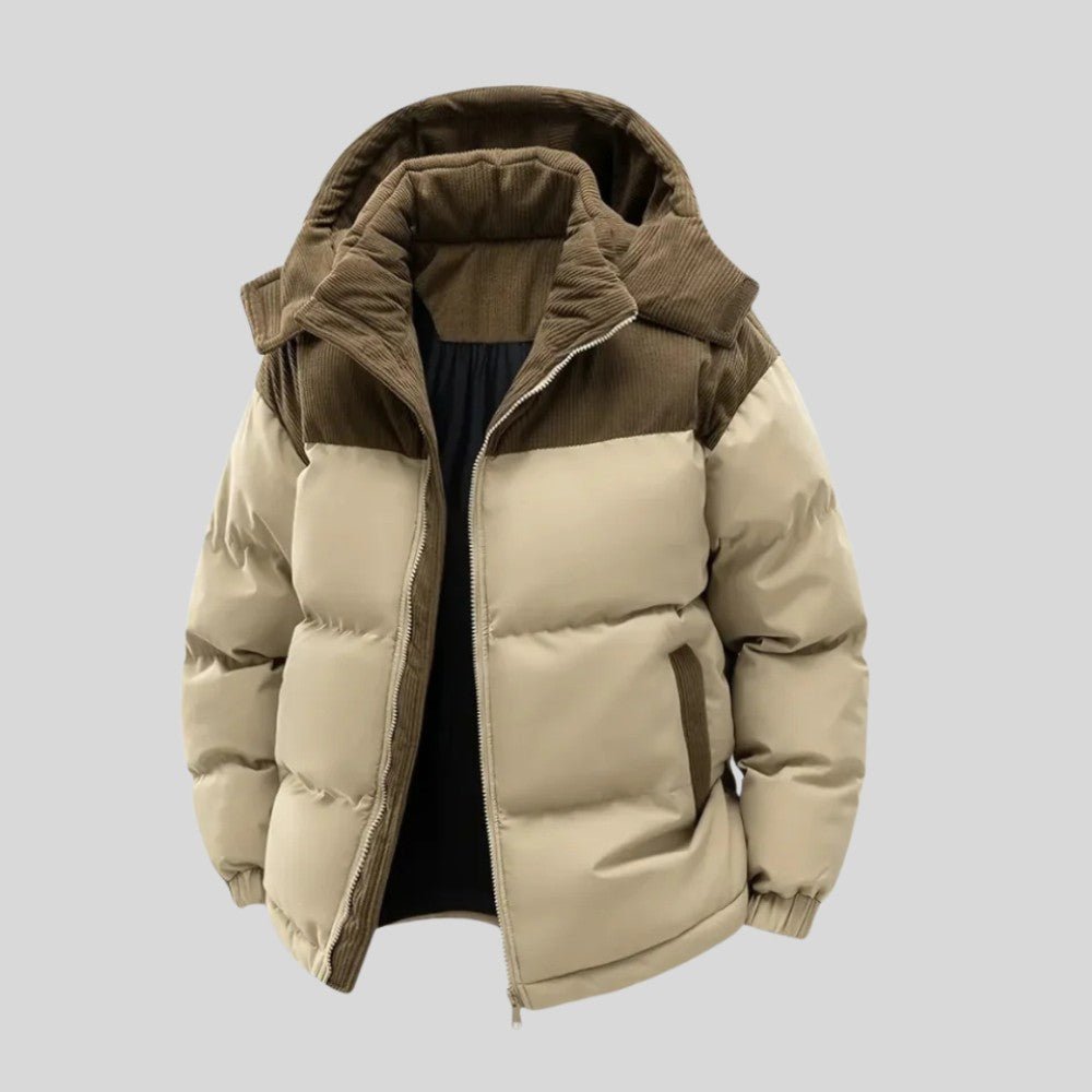 Insulated Puffer Jacket with Corduroy Hood - Men's Puffer Jacket - Wild Eye Vision