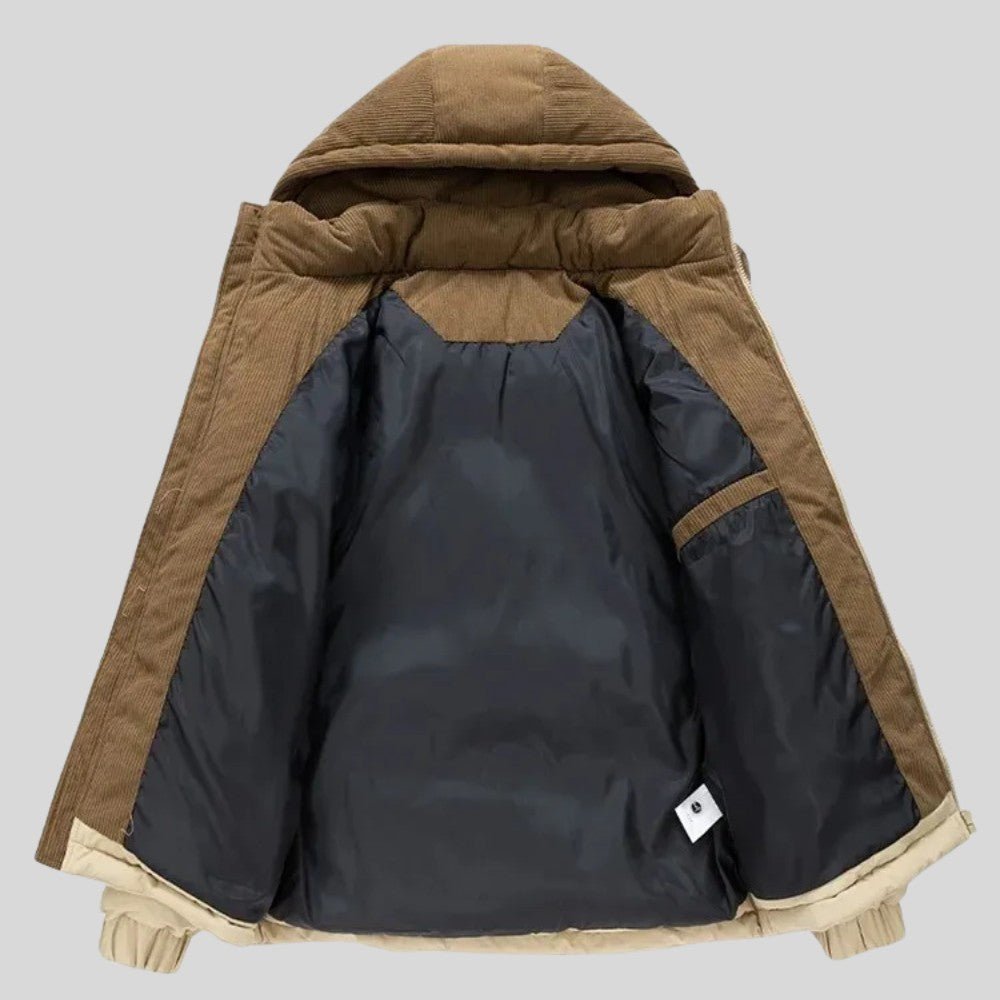 Insulated Puffer Jacket with Corduroy Hood - Men's Puffer Jacket - Wild Eye Vision