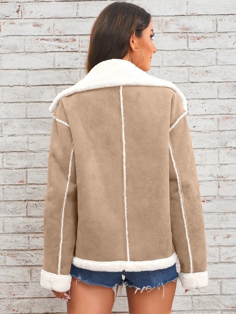 Lapel Collar Faux Suede Winter Jacket - Women's Winter Jacket - Wild Eye Vision
