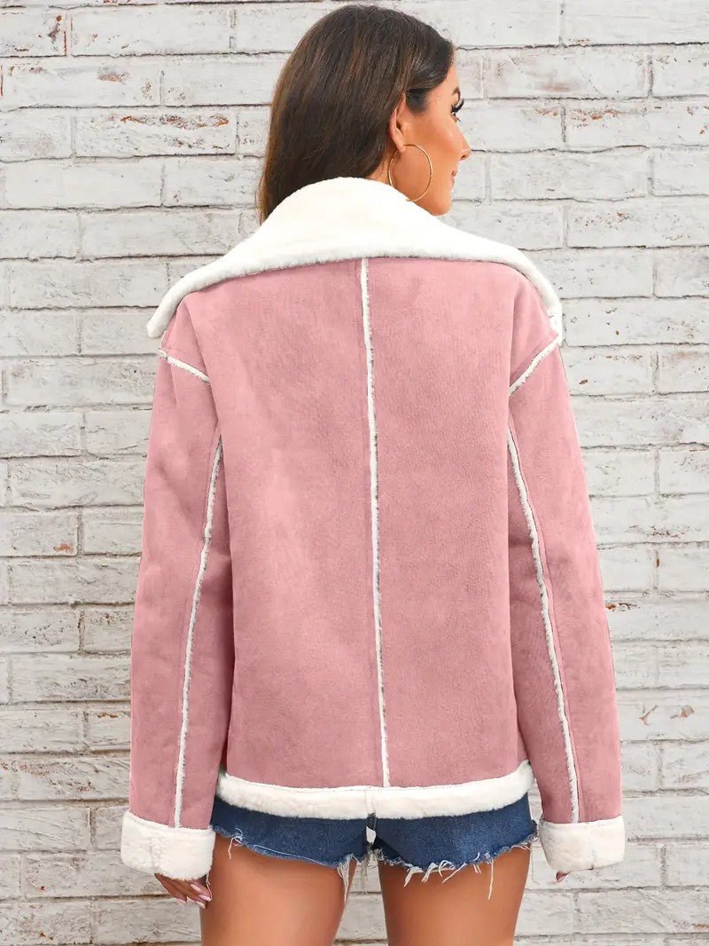 Lapel Collar Faux Suede Winter Jacket - Women's Winter Jacket - Wild Eye Vision