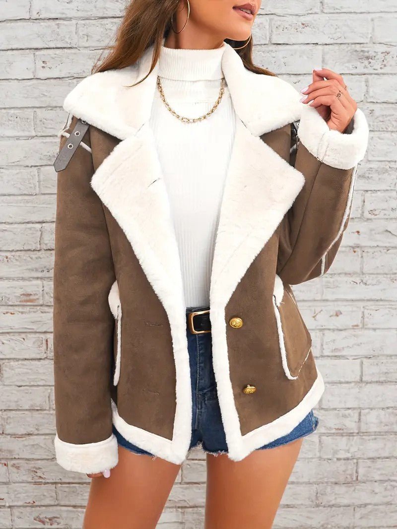 Lapel Collar Faux Suede Winter Jacket - Women's Winter Jacket - Wild Eye Vision