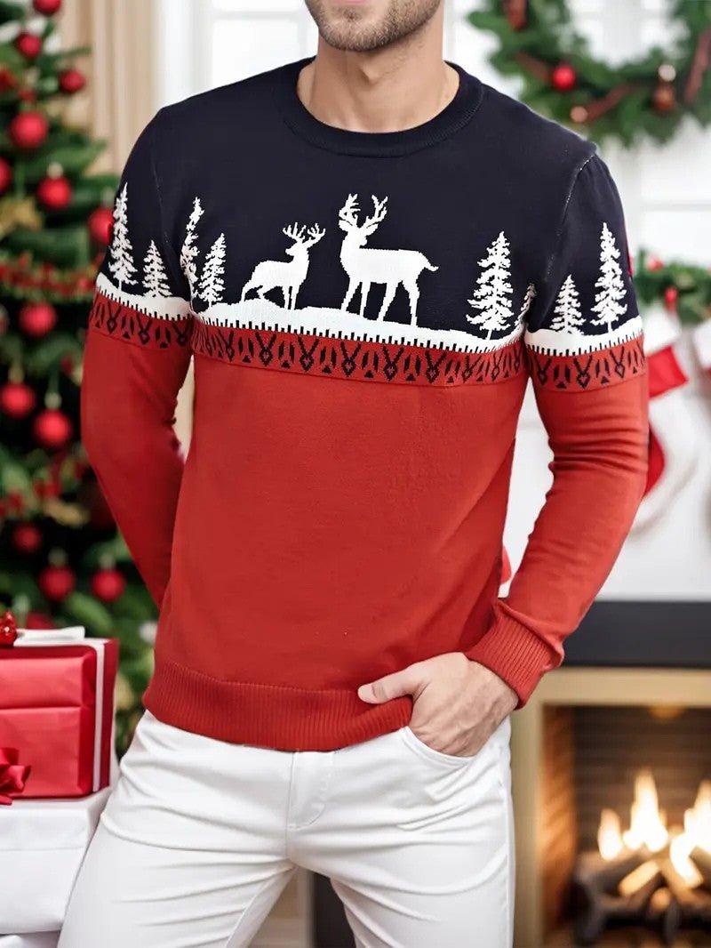 Men’s Christmas Reindeer & Pine Tree Sweater - Mens Christmas Jumpers - Wild Eye Vision