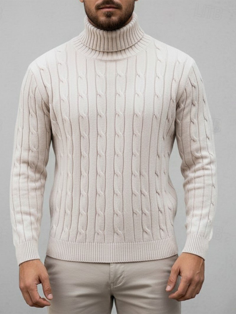 Men’s Classic Roll Neck Cable Knit Sweater - Men Jumper - Wild Eye Vision