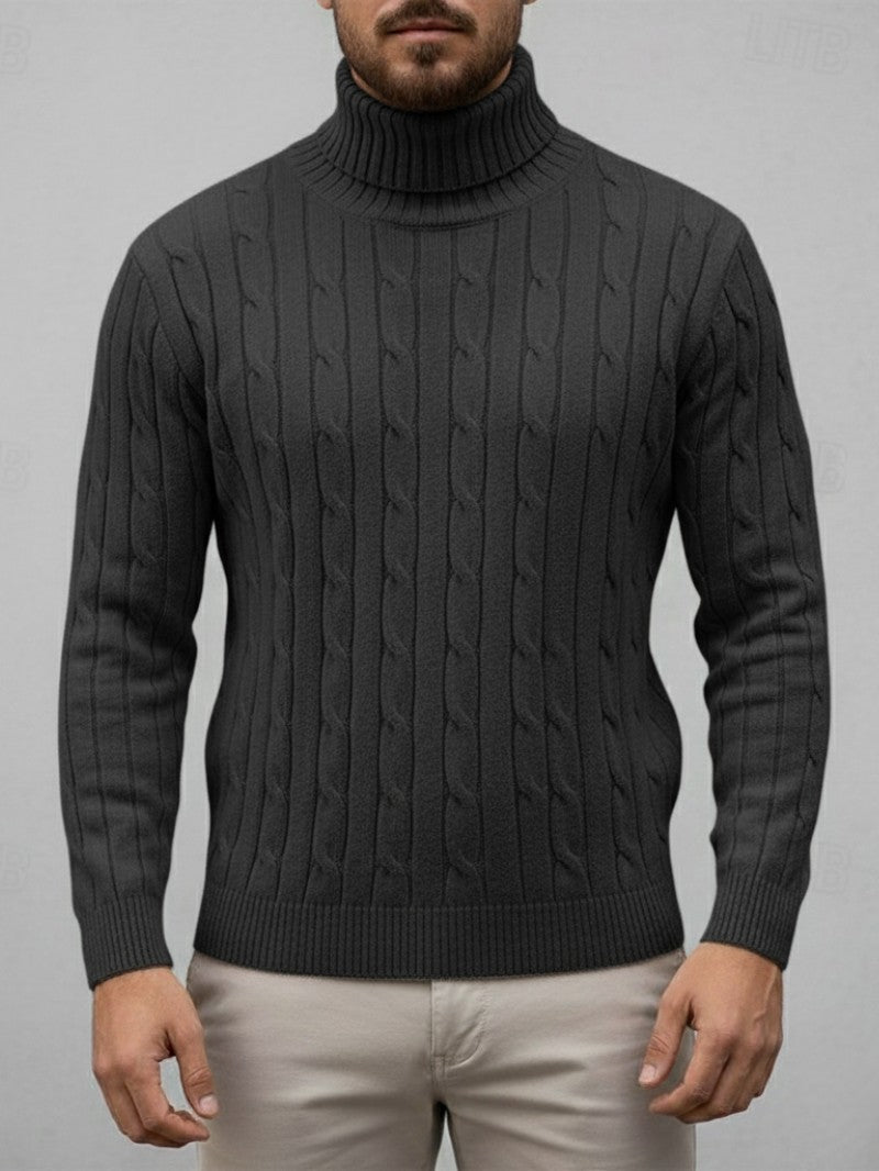 Men’s Classic Roll Neck Cable Knit Sweater - Men Jumper - Wild Eye Vision