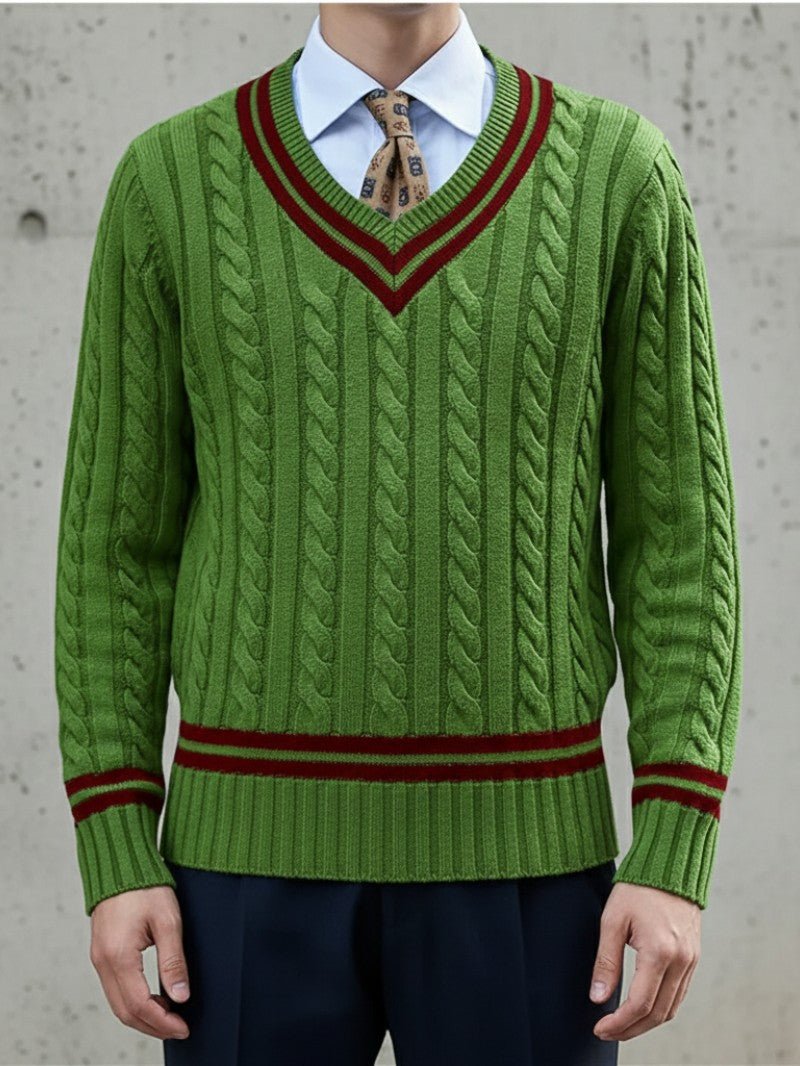 Men’s Classic V - Neck Cable Knit Sweater - Men Jumper - Wild Eye Vision