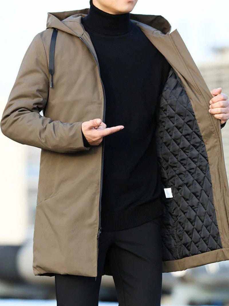 Men’s Mid Length Quilted Hooded Coat - Men's Coat - Wild Eye Vision