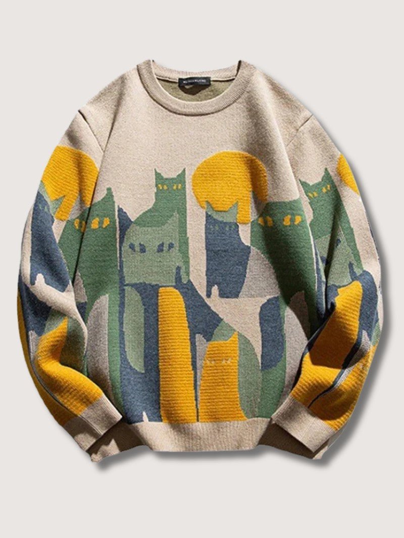 Men’s Oversized Pattern Knit Sweater - Men Jumper - Wild Eye Vision