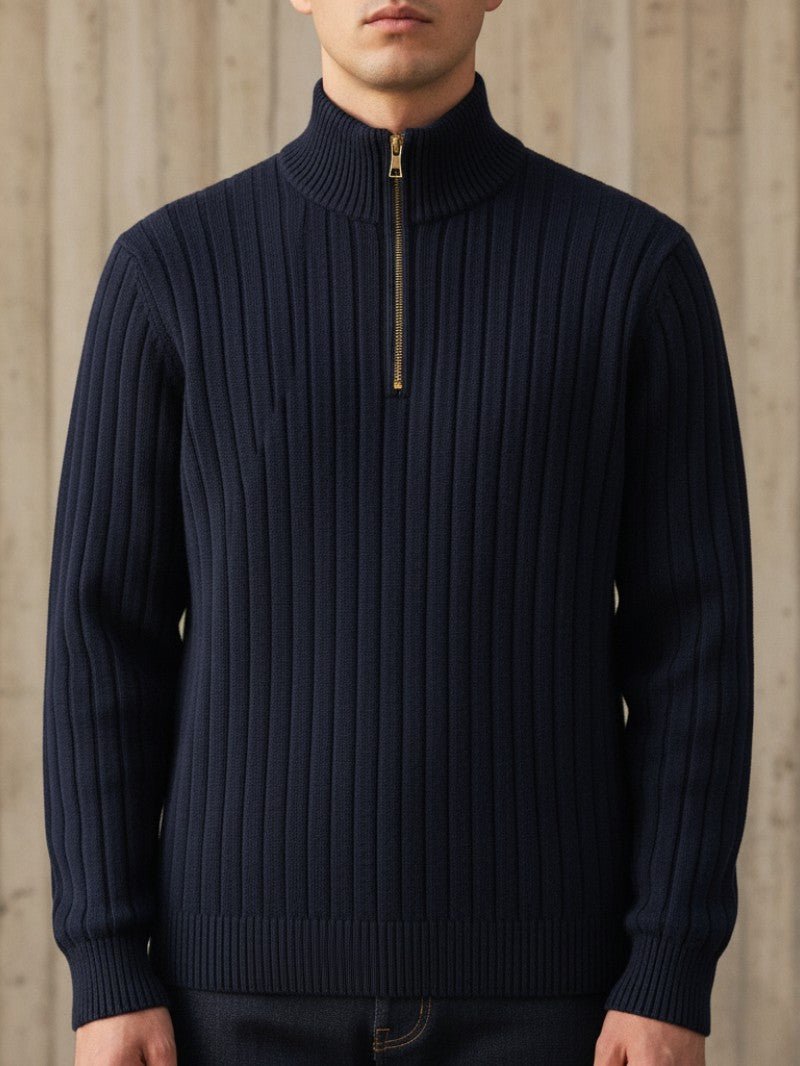 Men’s Ribbed Half Zip Jumper - Men Knitted Jumper - Wild Eye Vision