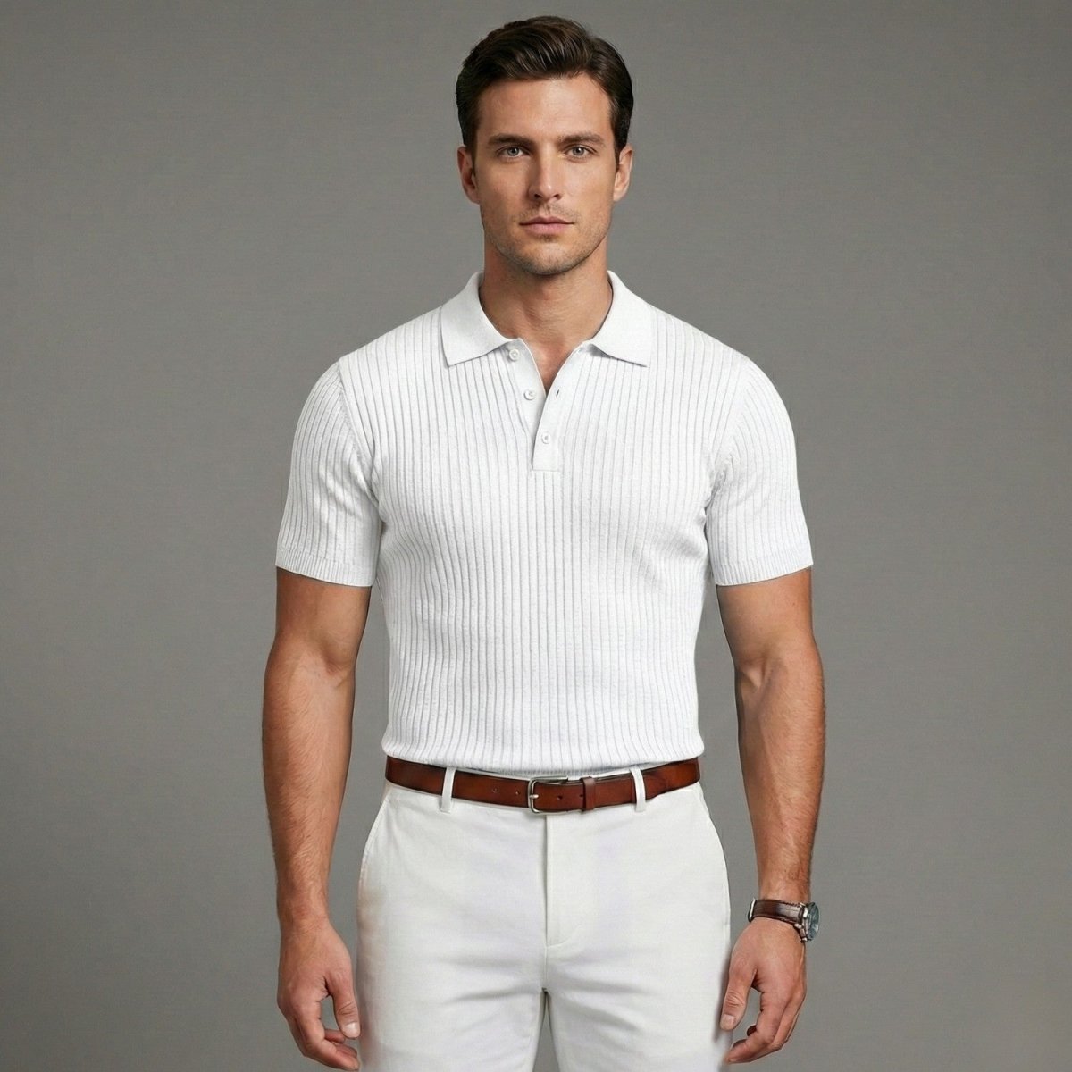 Men's Ribbed Knit Summer Polo Shirt - Polo Shirts - Wild Eye Vision