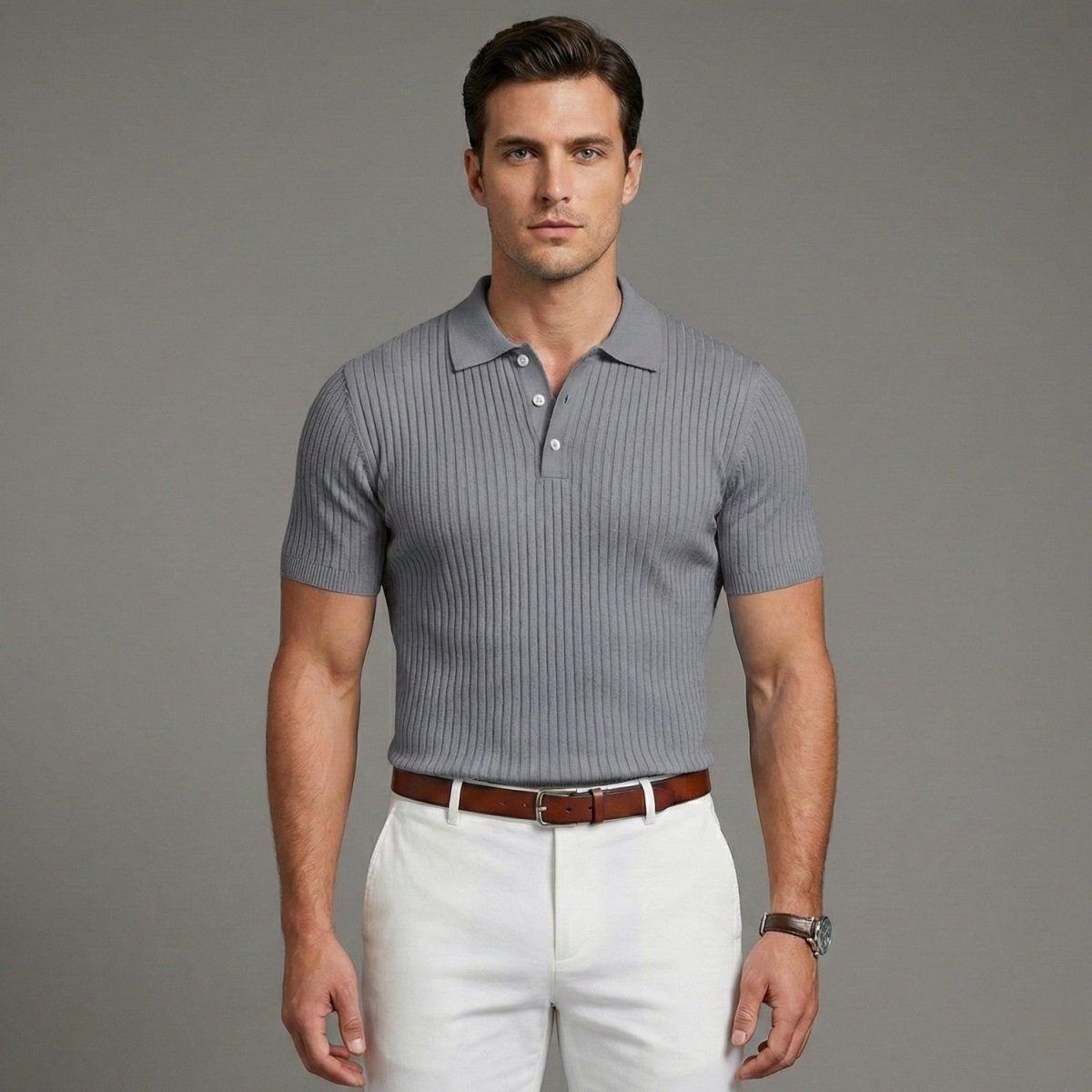 Men's Ribbed Knit Summer Polo Shirt - Polo Shirts - Wild Eye Vision