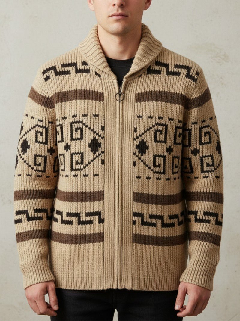 Men’s Tribal Knit Zip - Up Cardigan - Men Knit Cardigan - Wild Eye Vision